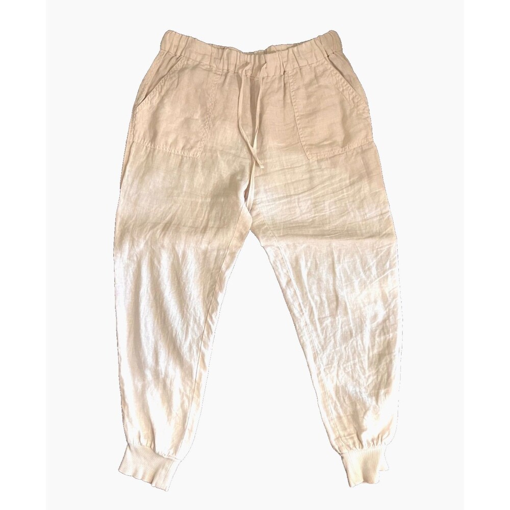 Joie Women's M Linen Drawstring Jogger Pants Stretch Pockets Cream Summer Casual